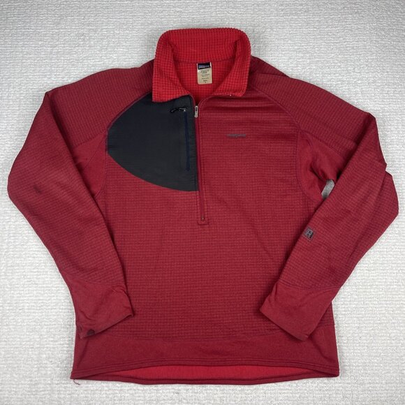 VTG Patagonia USA Made R1 Polartec fleece Pullover red Outdoor base layer Men L - Picture 1 of 16